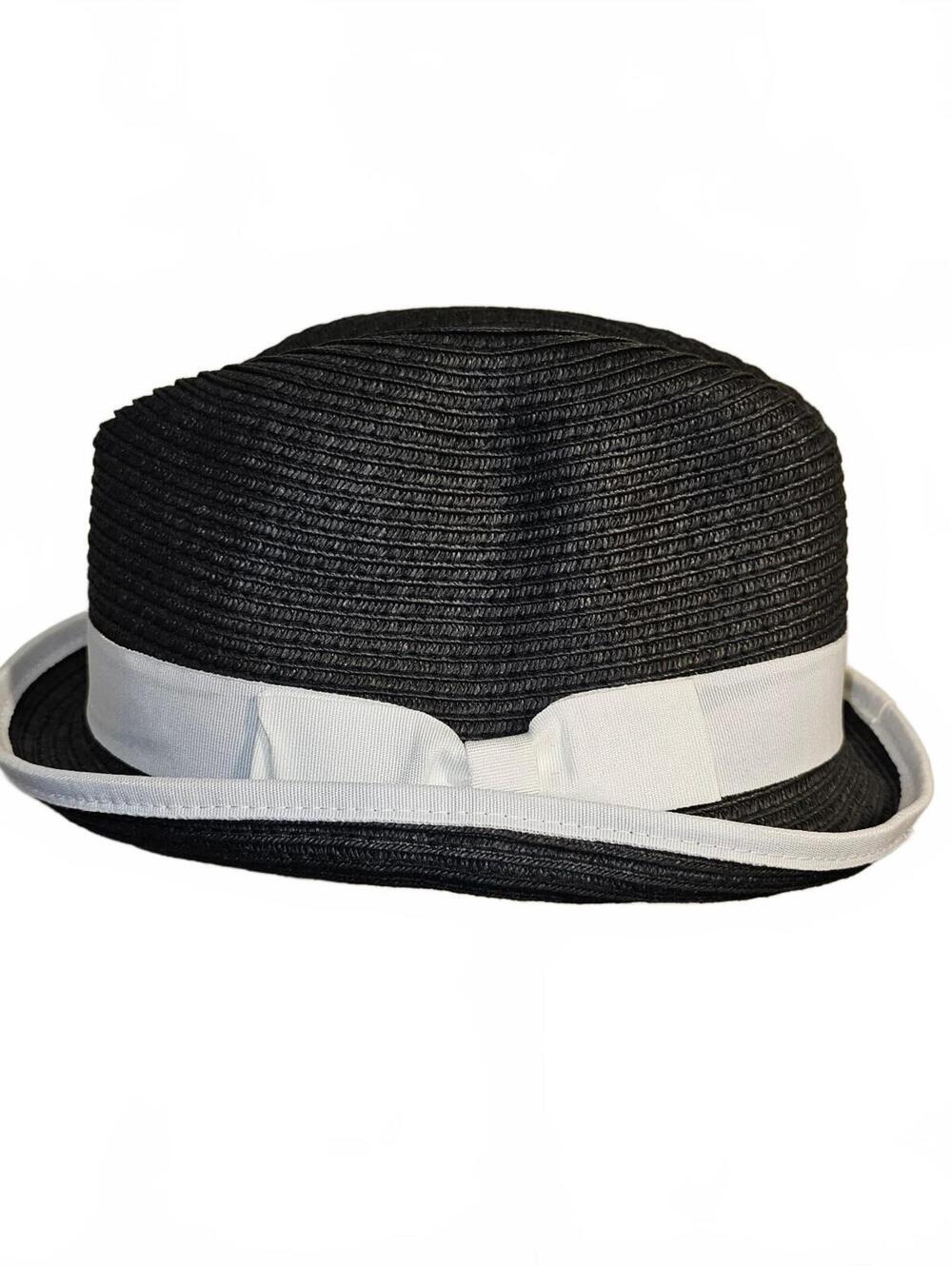 Black Straw Fedora with White Band